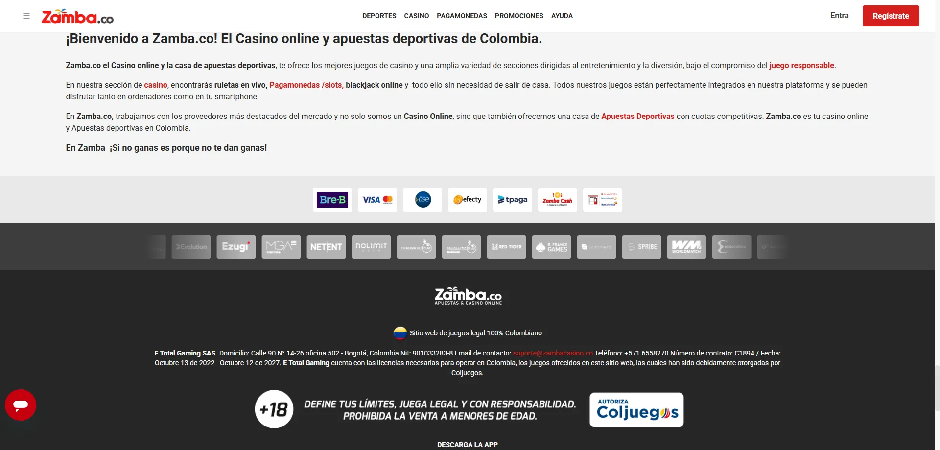 Métodos de depósito y retiro en Zamba Casino Colombia