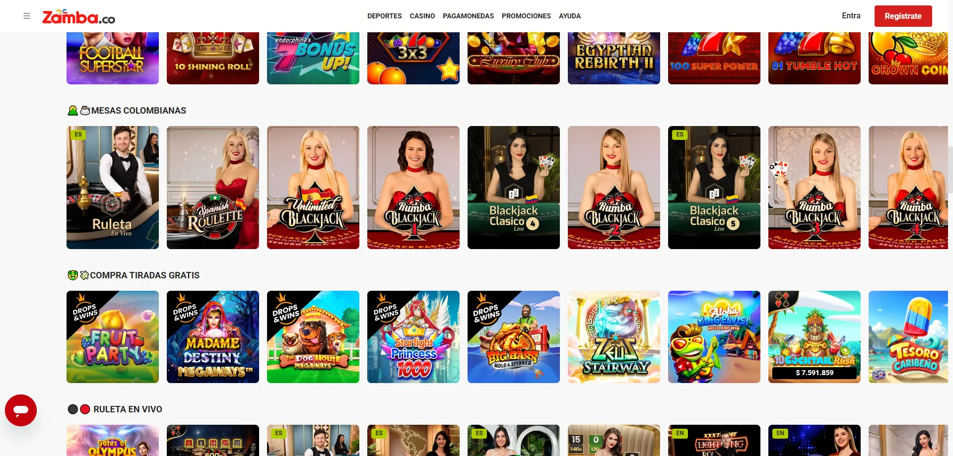 Casino en vivo con dealers reales en Zamba Casino Colombia