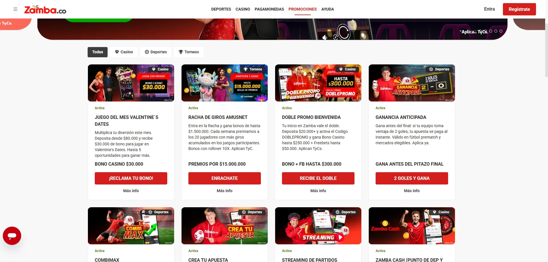 Bonos y promociones de Zamba Casino para jugadores colombianos